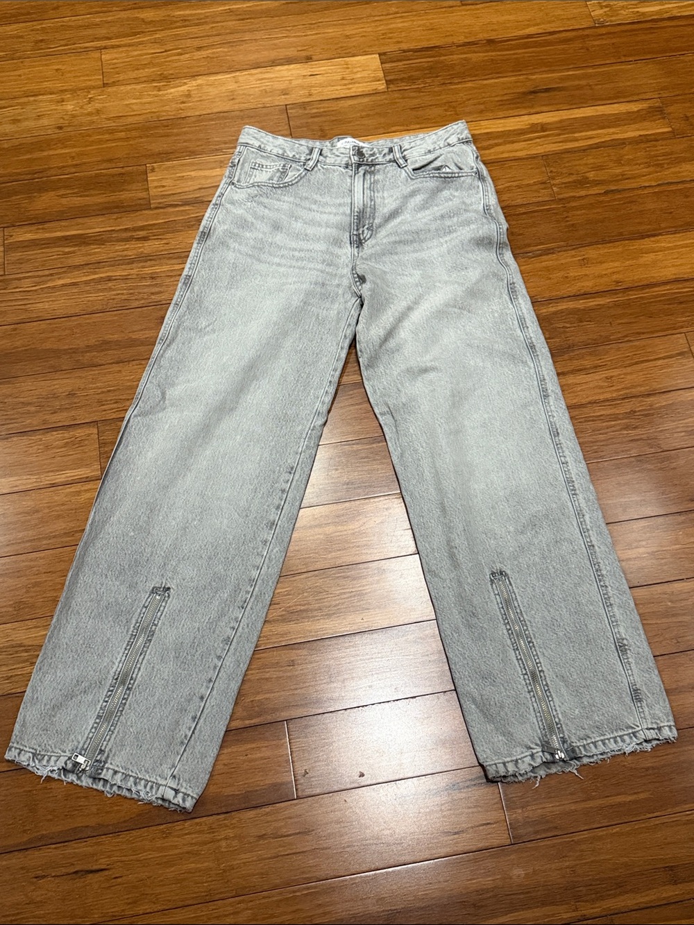 Pull&Bear Light Gray Wide-Leg Women's Jeans with Hem Zippers size 6